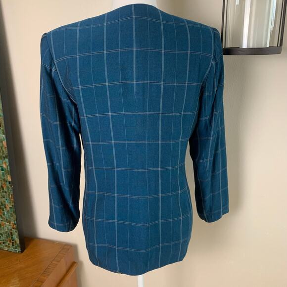 Vintage Le Suit Size 10 Double Breasted Blazer Jacket Plaid Blue Preppy Work - Picture 3 of 6